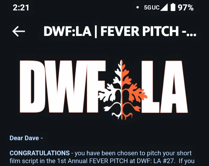 Whoooa!!! SO... THIS HAPPENED JUST NOW!!! 
Well? Looks like I'll be pitching LOVE POTION #8 at the Dances With Films FEVER PITCH this year... WHAT AN HONOR this is.... Out of thousands of submissions 